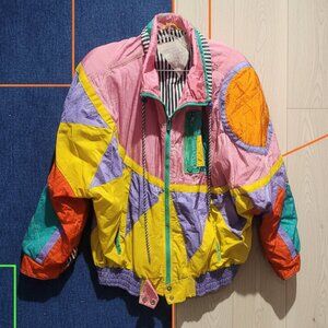 VTG 80s/90s Colorblock Geometric Windbreaker Jacket - Size Medium